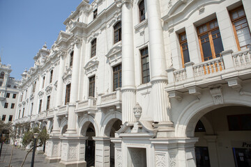 Medieval colonial buildings in Lima, the capital and largest city in Peru