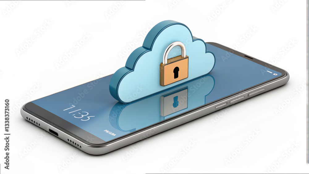 Leinwandbilder smartphone with cloud icon featuring padlock symbolizes data security and encryption, highlighting concept of cloud based protection for mobile devices