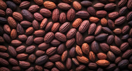 Photo of cocoa beans. Small and dark brown, they have always been utilized to produce one of the most adored foods globally, but are also beneficial for various other recipes.