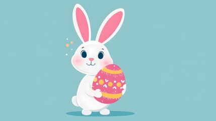 Fototapeta premium Adorable Easter Bunny Holding Decorated Egg Spring Holiday Illustration