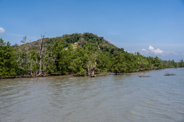 beautiful landscape with separate rocks in the sea on a sunny day in Thailand
