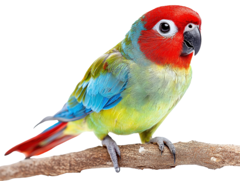Colorful parrot perched on branch, showcasing vibrant feathers and lively expression