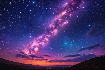 Fototapeta premium Vibrant Evening Sky with Twinkling Stars and Beautiful Scenery