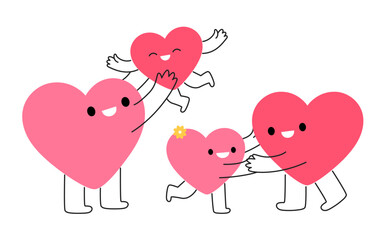 Happy family pretty heart characters playing together