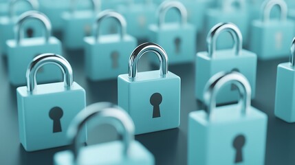 Multiple Blue Padlocks on a Dark Surface Representing Security and Protection in Digital and Physical Spaces