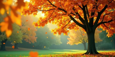 The leaves of a tree rustle softly in the autumn breeze, tree, isolation