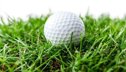 Fototapeta premium golf ball on a tee and grass, isolated on a white background.