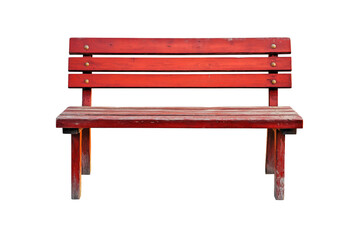 Red wooden bench isolated on a transparent or white background, cut-out, PNG