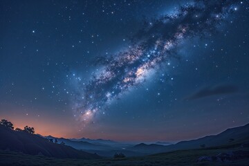 Enchanting Milky Way Galaxy Artwork in Serene Blue Canvas with Mesmerizing Night Sky and Twinkling Stars