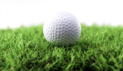 golf ball on a tee in grass, isolated on a white background.