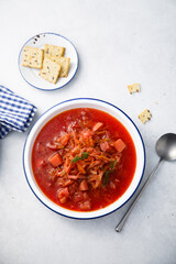Traditional beetroot soup with garlic