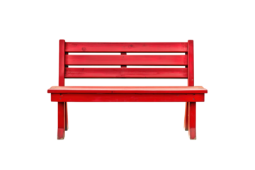 Red wooden bench isolated on a transparent or white background, cut-out, PNG