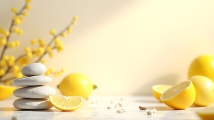 Tranquil Citrus Stone Stack Abstract Composition in Lemon Yellow