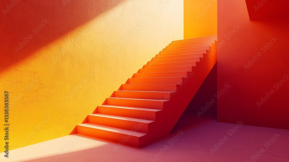 Poster orange staircase minimalist abstract architecture design