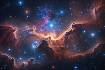 Stunning Nebulae and Shimmering Stars in a Colorful Cosmic Landscape