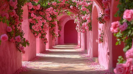 Fototapeta premium Pink Rose Pathway Garden Romance Nature Beauty