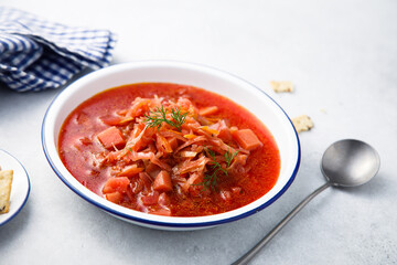 Traditional beetroot soup with garlic