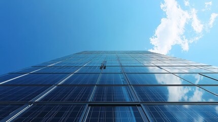 Fototapeta premium Solar Panels Installed on Modern Office Skyscraper.