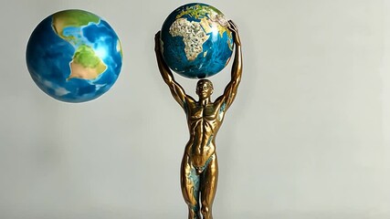 Bronze Atlas Statue Holding a Globe Symbolizing Global Challenges and Achievement
