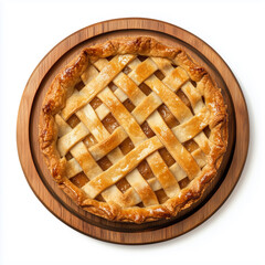 Delicious Homemade Apple Pie With a Lattice Crust Displayed on a Wooden Serving Board