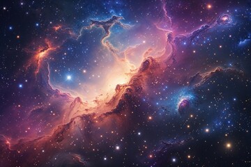Stunning Galactic Landscape Featuring Bright Nebula and Sparkling Stardust in a Magical Cosmic Realm