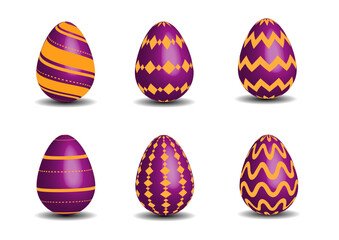 Easter eggs collection purple and gold