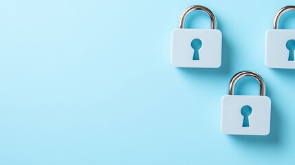 Three White Combination Locks on a Bright Blue Background for Security and Protection Concepts