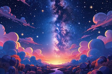 Enchanting 3D Artwork of a Twilight Sky with Cosmic Stars and the Milky Way