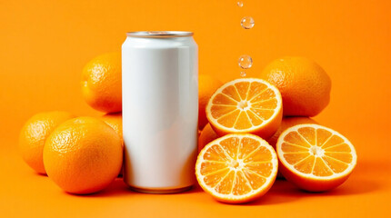 Blank Orange Soda Can Mockup &ndash; Citrus Juice Beverage Branding. Generative AI