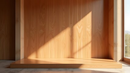 Chic Wooden Product Display on Rustic Cedar with Play of Light and Shadow