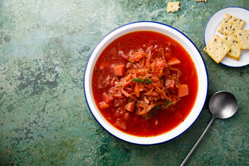Traditional beetroot soup with garlic