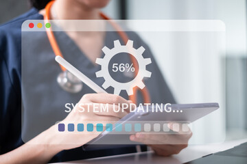 Doctor medical system update technology hospital patient tablet computer digital concept