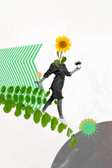Composite image montage trend 3D collage of headless woman walk leaves hold spray gardener flower...