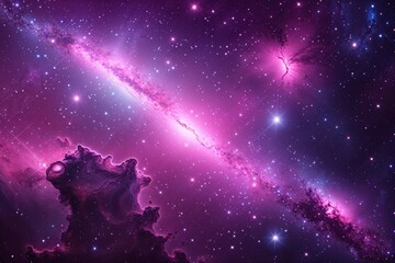 Radiant Fuchsia Galactic Landscape Featuring Stunning Star Trails and Vivid Nebula Formations