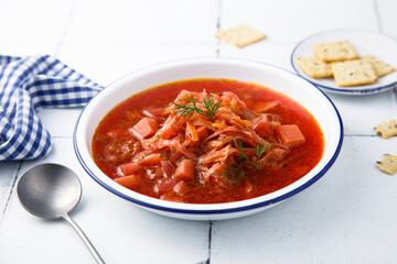 Traditional beetroot soup with garlic