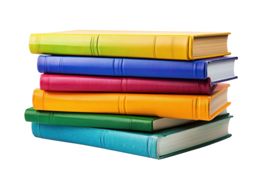 A stack of colorful books isolated on a white background perfect for education and knowledge themed projects isolated on transparent background