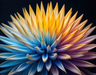 Vibrant Close up of a Multicolored Flower with Blue Yellow and Purple Petals Stunning Floral Macro