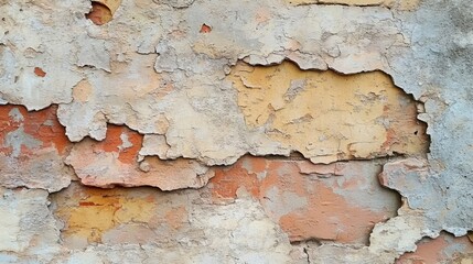 Fototapeta premium Weathered Wall Texture Shows Peeling Paint And Brick