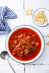 Traditional beetroot soup with garlic