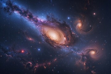 Obraz premium Stunning Night Sky View of Galaxies Stars and Nebulae in a Cosmic Landscape