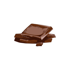 Bars of dark chocolate pieces hand drawn vector illustration, sweet dessert sketch, ingredient for fondue, cacao candy