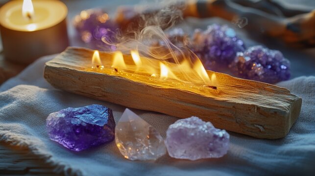 Palo santo wood isoteric scense sticks. Meditation or yoga cleansing concept design