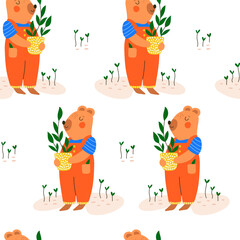 Seamless pattern with cute bear. Vector