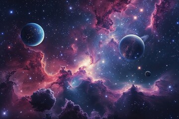 Stunning Nebula Background with Glimmering Stars and Remote Planets in the Cosmic Universe