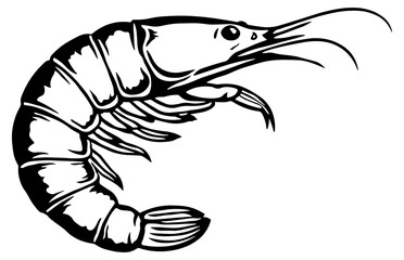 black silhouette of shrimp without background