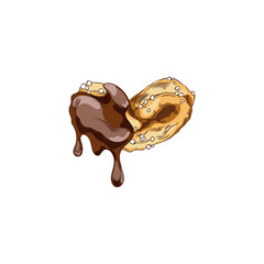 Palmier cookies dipped in melted chocolate fondue, hand drawn vector illustration.