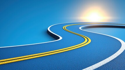 Winding Road Leading Towards Bright Horizon under Clear Blue Sky, Symbolizing Journey and New Beginnings