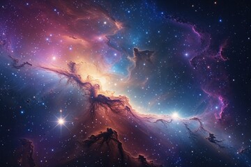 Obraz premium Breathtaking Nebula and Dazzling Stars in a Vibrant Cosmic Galaxy