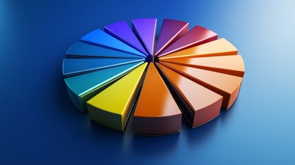 Obraz premium An abstract D pie chart with dynamic movement, where slices rotate and change color, symbolizing the fluidity of market trends and data visualization.