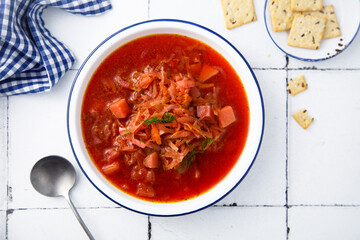 Traditional beetroot soup with garlic